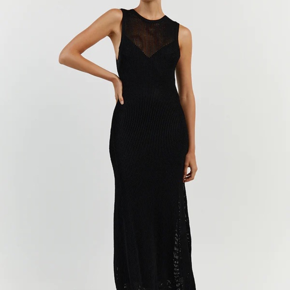 DISSH Ophelia Black Crochet Knit Maxi Dress Cover Up w/ Slip